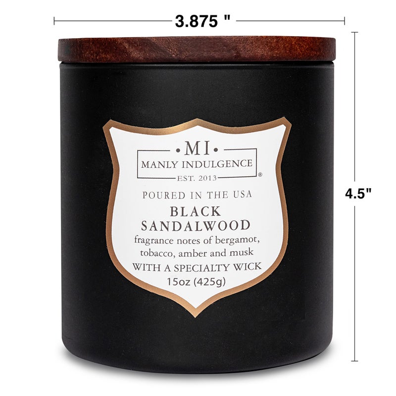 Manly Indulgence Black Sandalwood Scented Candle for Men 15 oz â€“ Bergamot, Tobacco, Amber & Musk - Wood Wick - Up to 60 Hours Burn - Soy Blend Wax, USA Poured â€“ Signature Collection - Image 5